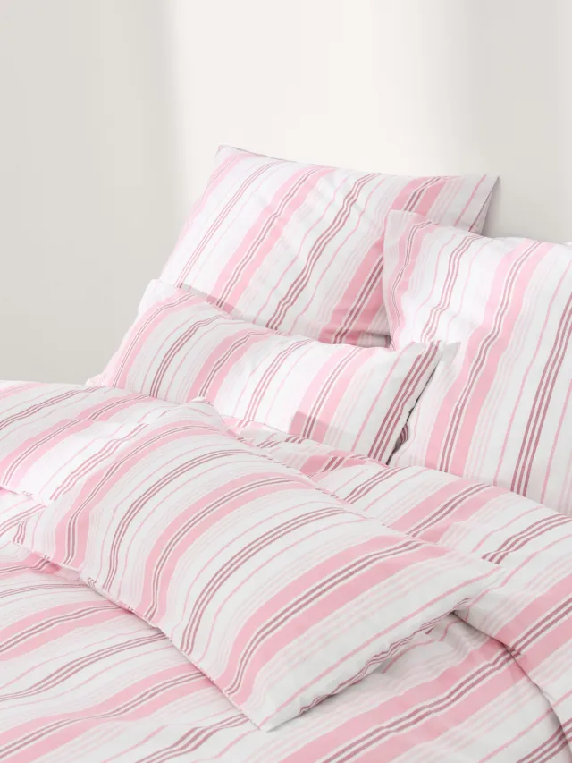 Westwing Collection Katoenen perkal dekbedovertrek Hildy Roze, Wit