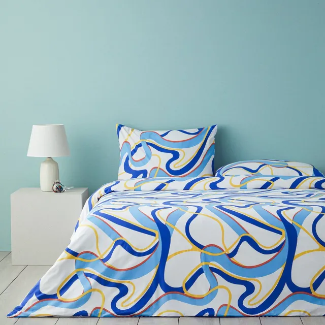 English Home Dekbedovertrekset - Abstract Marine -2 kussenslopen - 200 x 220 cm - Marineblauw/Oranje