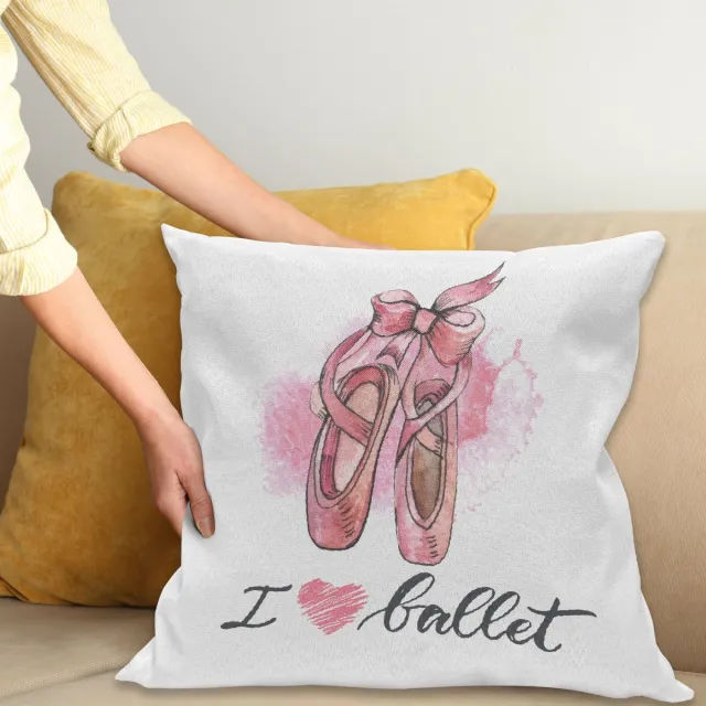 ABAKUHAUS Ballerina Kussenhoes, I Liefde Ballet Typography, Kussenhoes met Ritssluiting en Dubbelzijdige Print, 40 x 40 cm, Meerkleurig