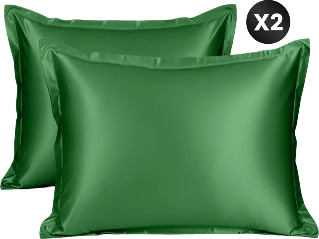 DIVERZA Satijnen Kussenslopen - Set van 2 kussenslopen - Glanzend en Zachte Satijnen Stof - 60x70cm - Mos Groen Donkergroen
