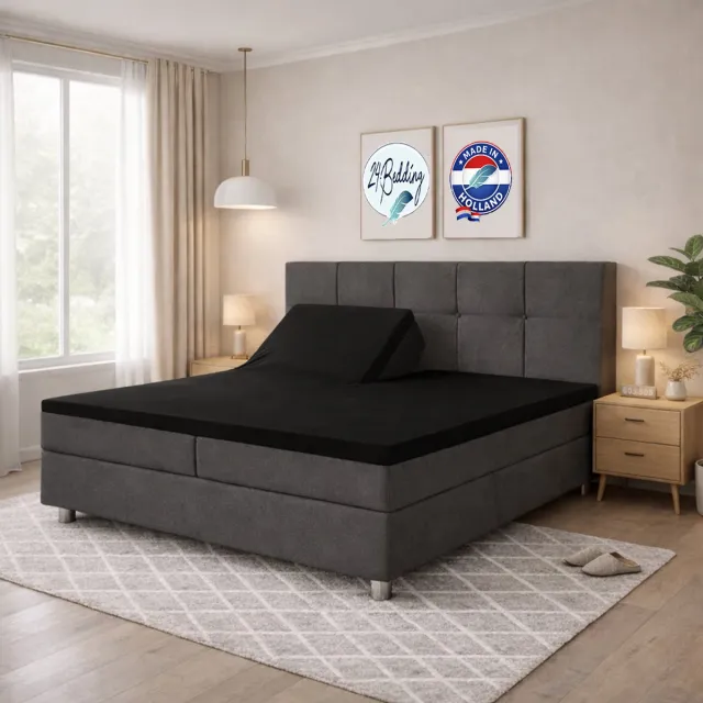 24-Bedding Splittopper Hoeslaken 180x200 cm Zwart - 100% Percaline Katoen - Verkoelend Splittopper Hoeslaken