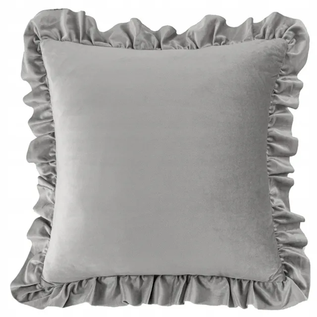 Fitizzio Decoratieve kussensloop met ruche 40x40 cm, zacht velours, grijs