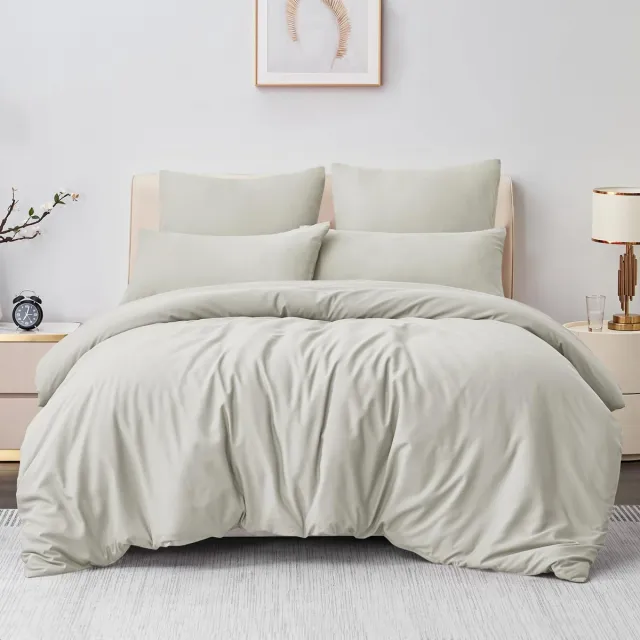 Unyqoos Beige microvezel beddengoed set met ritssluiting voor alle seizoenen