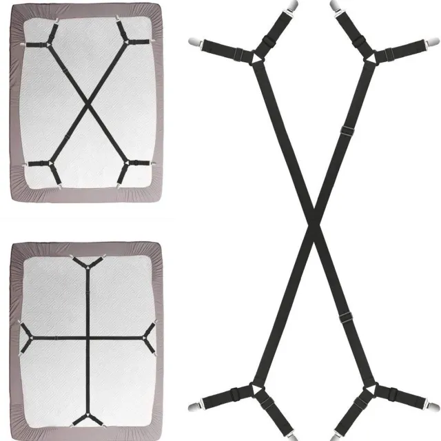 JeiibrZui Set van 2 hoekenhouders voor bedlakens, elastische & metalen klemmen voor wrinkle-free fit, geschikt voor elke matras Zwart