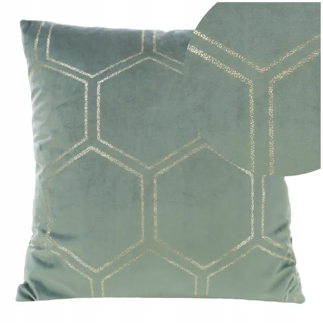 Eurofirany BLINK Kussenhoes 45x45 cm - Zacht Velours met Gouden Print Mintgroen met gouden print