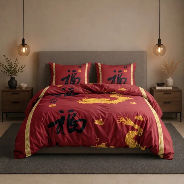 SENZATIONE 100% Katoen Percaline Dekbedovertrek 140x200/220-1x60x70 cm DRAGON MULTI