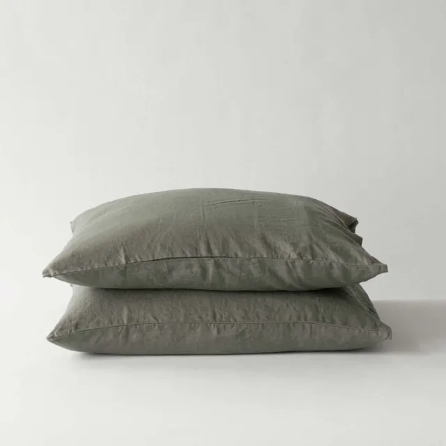 Tell me More 2x Kussensloop linnen - 50x70cm - Khaki groen
