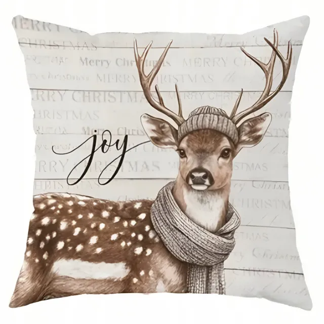 Allbag Kerst Kussenhoes Decoratief met Hert & 'Joy' - 44x44 cm Beige, bruin, grijs tinten