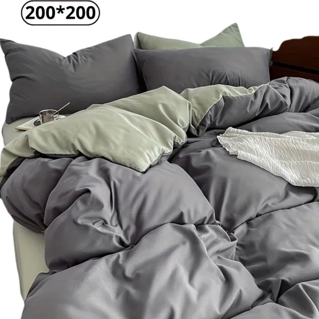 Livano Fleece Dekbedovertrek - Fluffy Dekbedovertrek - Pluche - Dekbed - Deken - Inclusief Kussens - Grijs & Groen 200x200cm