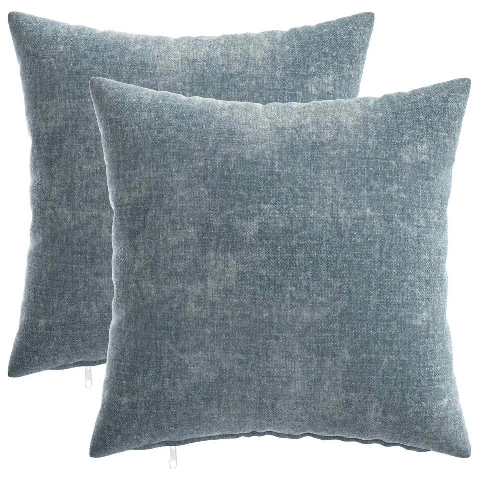 vidaXL Kussensloop 2 st HEERLEN Lichtblauw 40 x 40 cm Chenille Stof blauw, foto 3