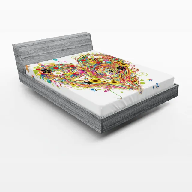 ABAKUHAUS Hartvormig hoeslaken, Aquarel Liefde, Zachte decoratieve stof met elastische band, 160 cm x 200 cm, Wit Multicolor