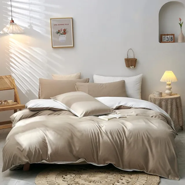 Famanu Beddengoedset, 220 x 240 cm, beige-wit, superzachte microvezel, 3-delig bruin