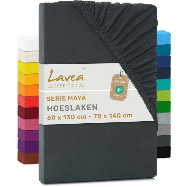 lavea Jersey hoeslaken, hoeslaken, serie Maya, 100% katoen, hoogwaardige afwerking, met elastiek en OekoTex100 Antraciet