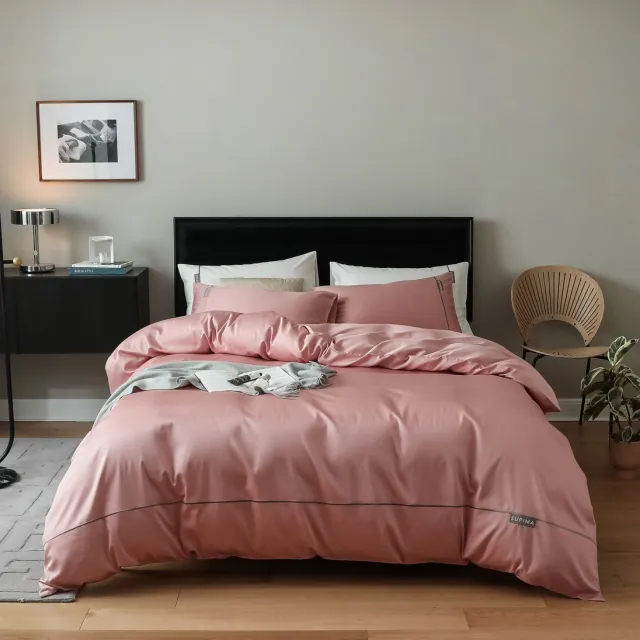 MeiLun Home Pima Reserve Dekbedovertrek – 220 x 240 cm – 100% Pima– katoen – 180 x 200 cm + 30cm Hoeslaken+ 2 kussenslopen van 48 × 74 cm – Cameo Blush – Lits – Jumeaux