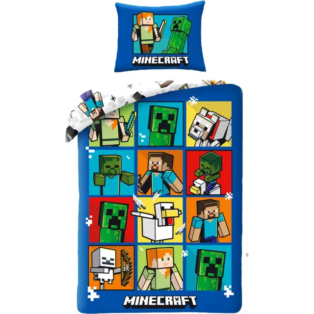 Minecraft Dekbedovertrek, Creepers - Eenpersoons - 140 x 200 cm - Katoen Blauw
