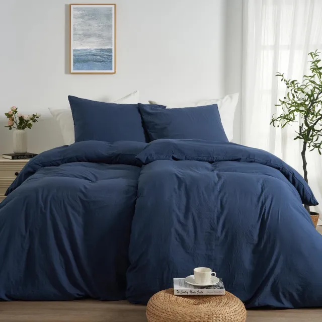 Unyqoos Beddengoedset voor zomerslaapcomfort met zachte microvezel en ritssluiting donkerblauw