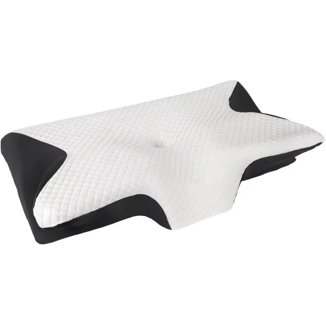 Lamor Ergonomisch Kussen - Kussens - Hoogwaardig geheugenschuim - Comfortabel - Nachtrust - 68 x 37 x 12 cm - Ademende hoes Zwart Wit