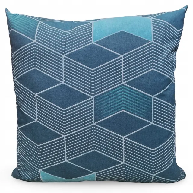 Fan Katoenen Kussensloop 40x40 cm - Turquoise & Wit Geometrisch