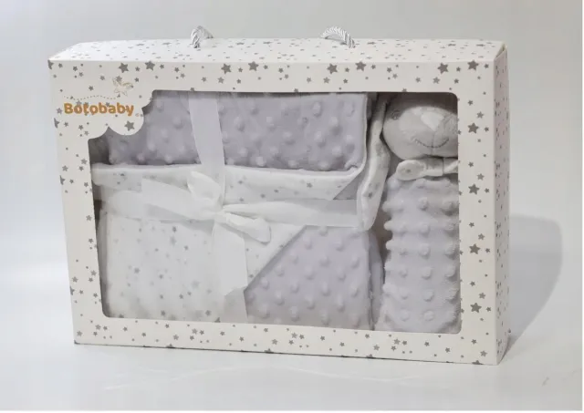 BotoBaby Minky Deken met Knuffel Konijn - Cadeauset Grijs