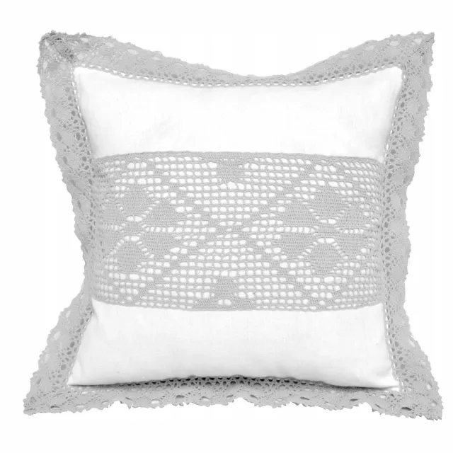 Jedeka Boho Hygge Kussenhoes Haakwerk 40x40 cm - Wit/Grijs