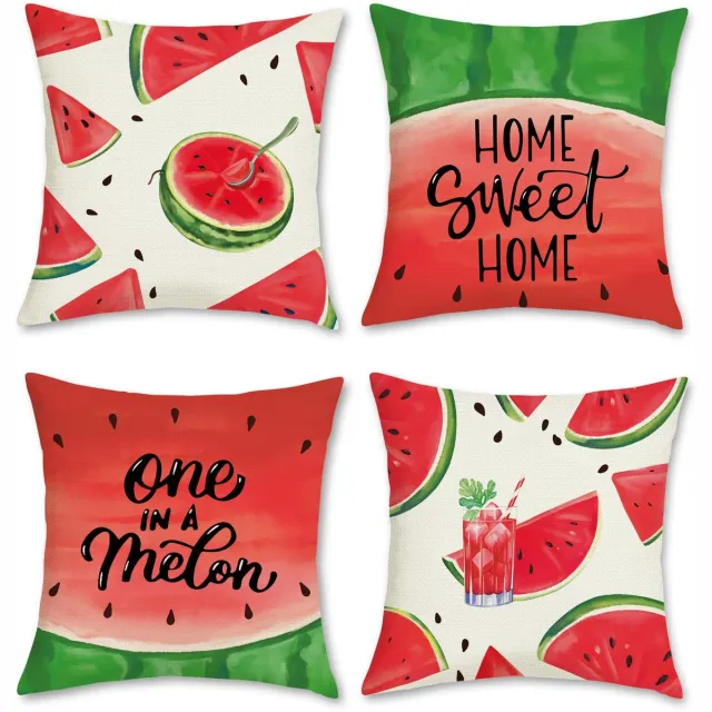 Ibenzoa Set van 4 decoratieve kussenslopen met zomerse watermeloenprint voor woonkamer rood