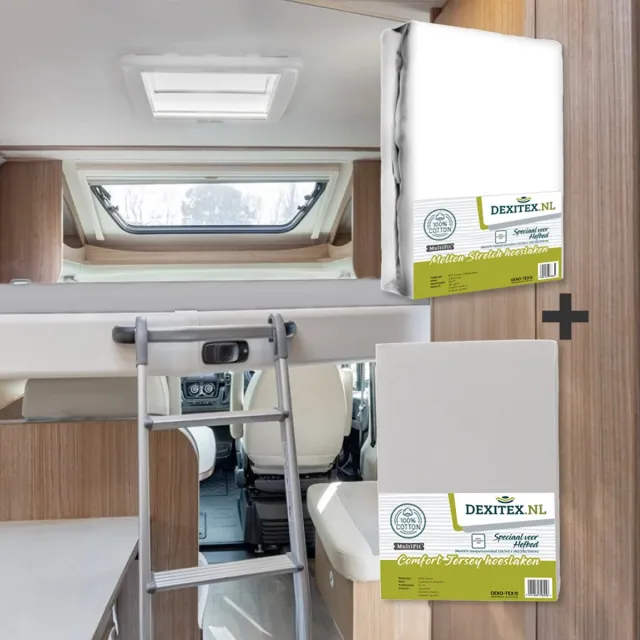 dexitex 1 x Molton & 1 x Hoeslaken Lichtgrijs / Geschikt voor Hefbed Camper 1 x Molton/1 x Hoeslaken Lichtgrijs
