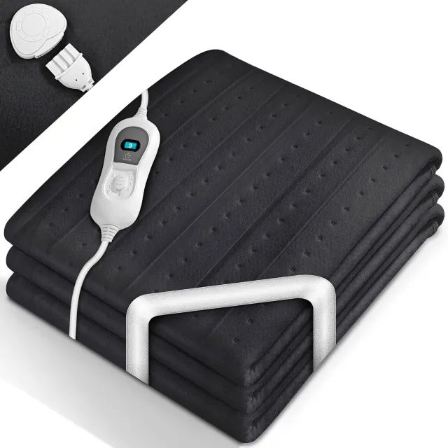QEVA Elektrische Fleece Deken - Fleece Deken - Elektrische Deken - Antraciet - 150cm x 80cm x 1cm Zwart