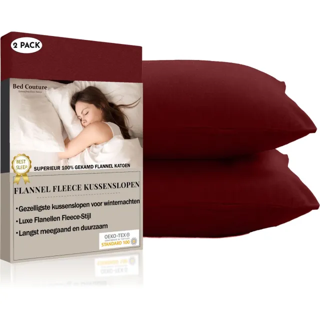 Bed Couture Flanel Fleece Kussenslopen - 100% Katoen Extra zacht en Warm - Set van 2 - 50x70 Cm - Kastanjebruin