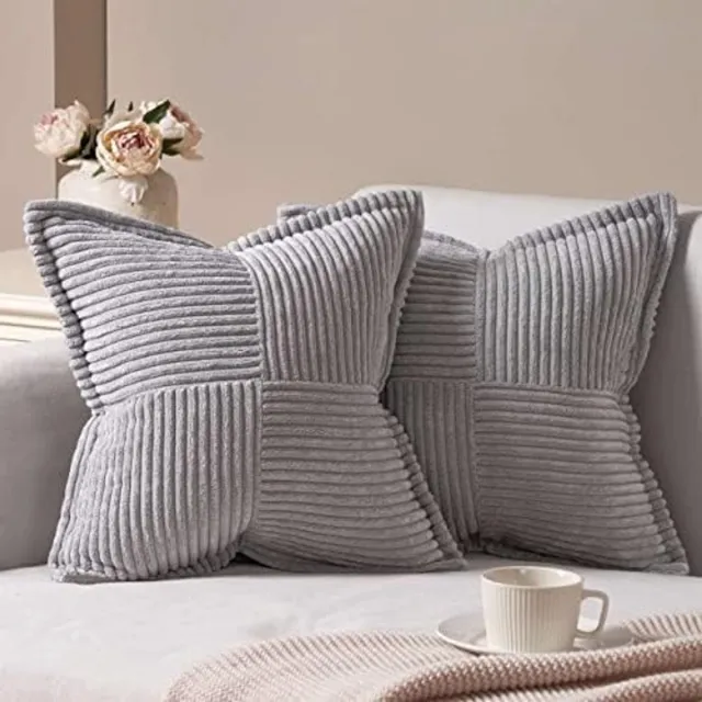 Famanu Kussenhoezen 45x45 cm grijs set 2, moderne decoratieve bankkussens, herfst stijl, zachte sierkussens