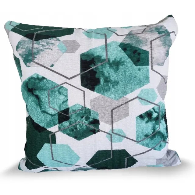 Fan Katoenen Kussensloop Kora 40x40cm - Wit Groen Geometrisch