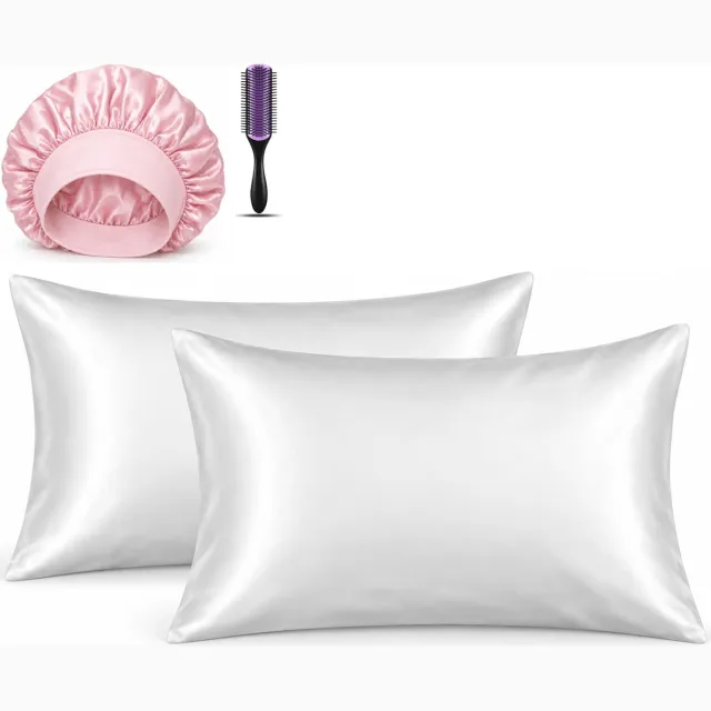 Professor Q Haar- en Slaapset - 2 Kussenslopen Wit 60 x 70 cm - Bonnet Roze - Purple Black Borstel