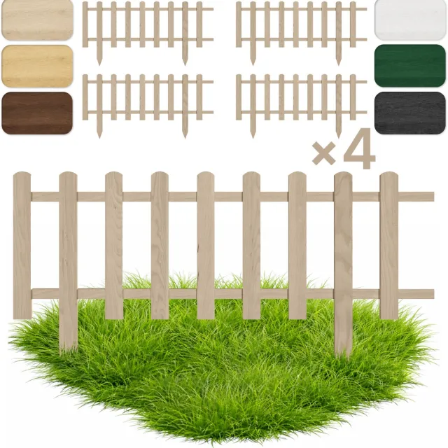 Floranica Set van 4 Set van 4 Perkhekje Tuinhek Grenen tuinhek Gazonrand 20 x 100 cm Onbehandeld Houten Sierhekwerk Decoratief Borderrand Tuinaanleg 4 Stk. / Onbehandeld