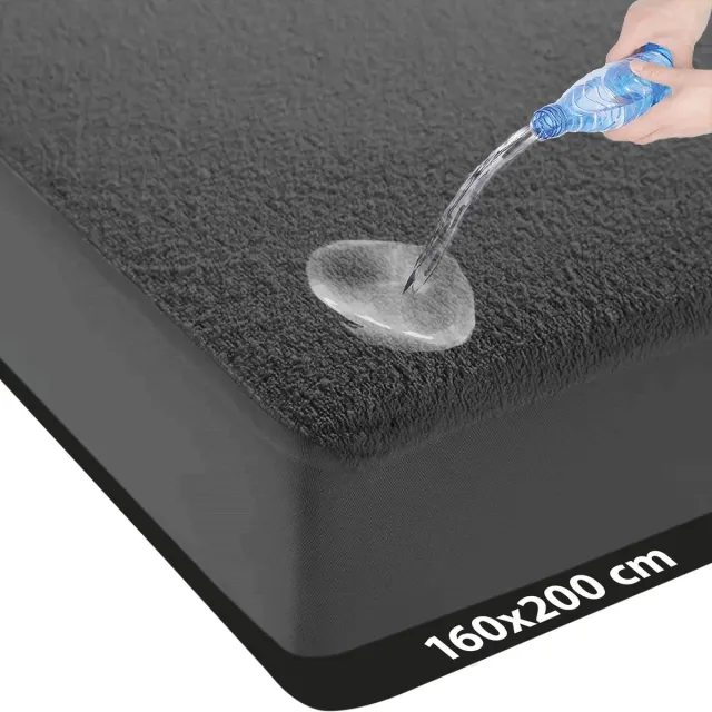 Litalente Waterdichte Matrasbeschermer 160x200 - LitaLente - katoenen Matrasbeschermers - Matrasbeschermer 160x200 - Hoeslakenbadstof Matrasbeschermhoezen - Antibacteriëel - Rondom Elastiek - Antraciet - Waterdichte Beschermer Incontinentie Matrasbeschermer