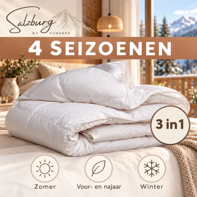 Eurobed 4 Seizoenen Dekbed Salzburg - Oostenrijks Schuddons 240x200 - Fluffy Dons Dekbed - Zomer & Winter Heerlijk Slapen - Warmteklasse 1+3+4 - RDS & Nomite Keurmerk - Nederlands Fabrikaat Wit