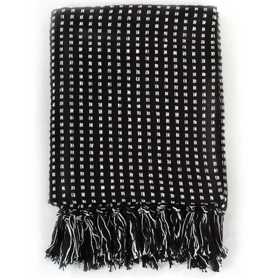 vidaXL Plaid vierkanten 125x150 cm katoen zwart, foto 2