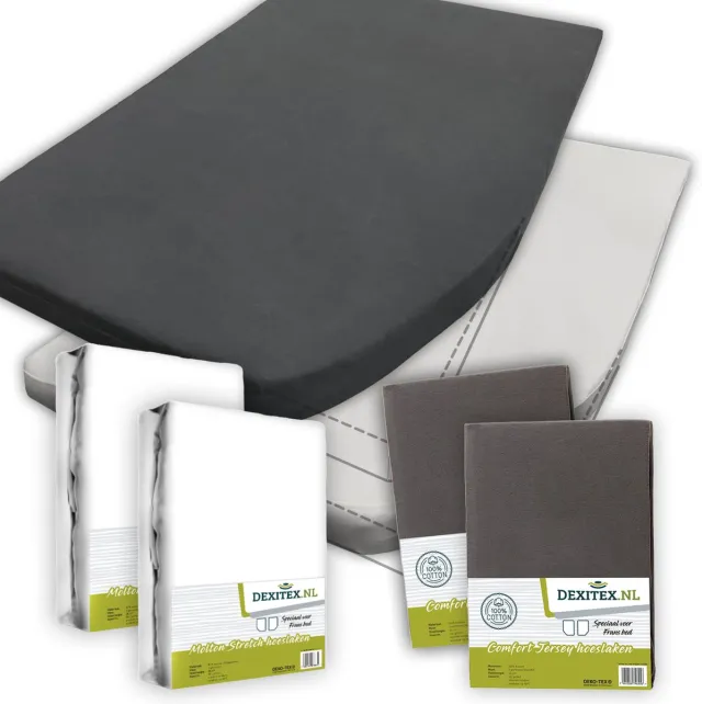 dexitex Textielpakket Frans bed/ 2 x Molton/ 2 x ANTRACIET Hoeslakens /RECHTS geschikt voor Caravan en Camper