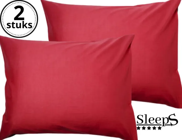 Sleeps Kussenslopen - Set van 2 Stuks - Rood - 60x70cm - 100% Hoogwaardige 20A Katoen - Zacht Katoen - Strijkvrij