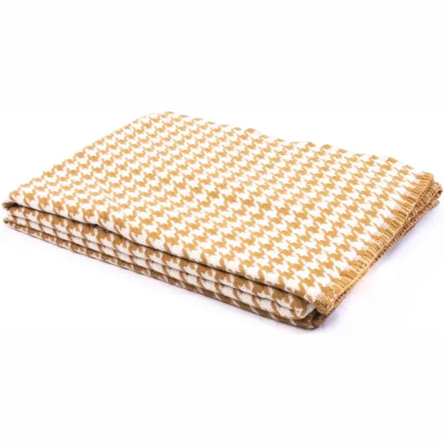 Røros Wollen Plaid - Geel/Oker - Pied-de-poule patroon - Røros - 200x150cm GeelOker