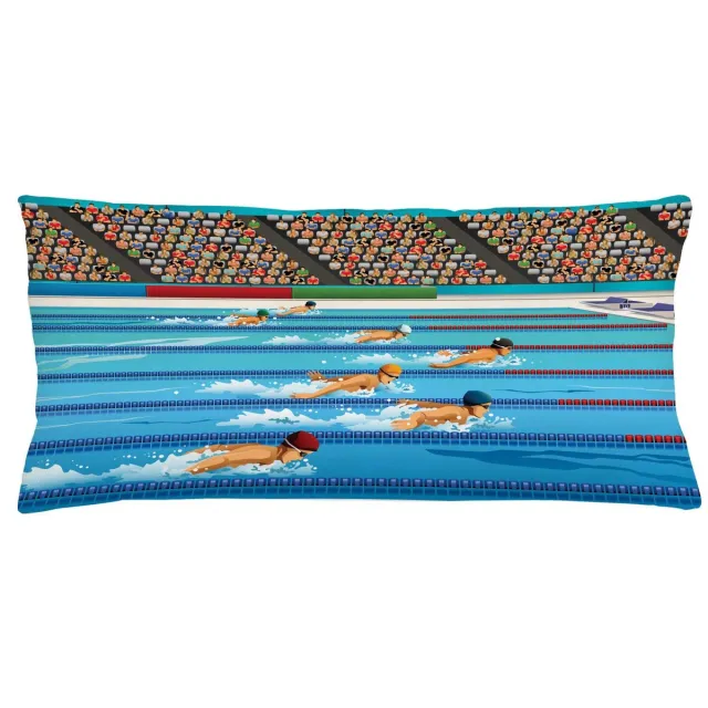 ABAKUHAUS Karikatuur-kussenhoes – Olympische zwemwedstrijd – Dubbelzijdig, Rits, Wasbaar – 90x40 cm Beige