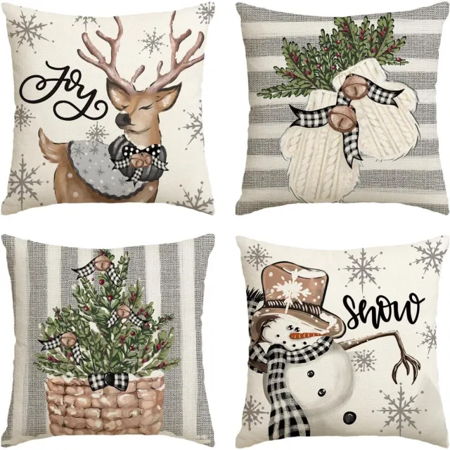 Unyqoos Set van 4 decoratieve kussenslopen voor sfeervolle kerstversiering wit