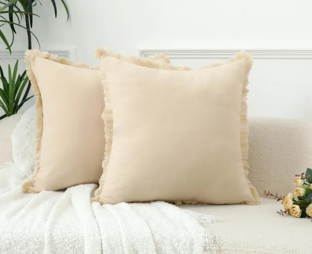 Ibenzoa Beige Boho Kussenslopen Set van 2 met Franjes voor Decoratieve Toepassingen creme