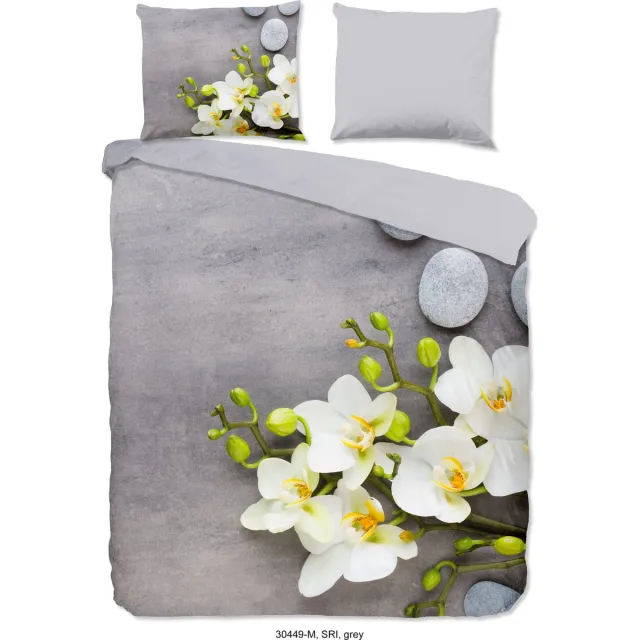 Pure Dekbedovertrek "bloemen" - Grijs - (200x200/220 cm) - Microfiber Grey