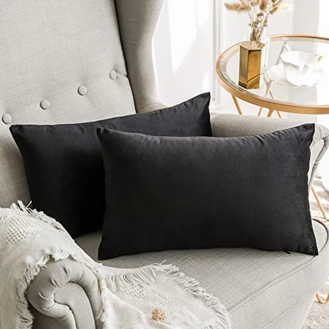 Miulee Set van 2 fluwelen kussenhoezen Decoratieve sierkussens Bankkussens Lendenkussens Sierkussenhoes met verborgen rits voor bank Slaapkamer Auto 12 x 20 inch 30 x 50 cm Zwart