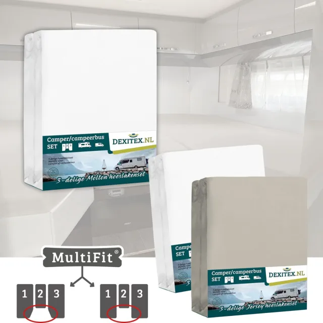 dexitex 1 x molton 1 x hoeslaken WIT + 1 x hoeslaken ZANDKLEUR/ 3 delige set-Geschikt voor Camper lengtebedden of enkele bedden 1 x Molton + 2 x Hoeslaken Wit + Zandkleur