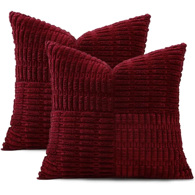 Unyqoos Set van 2 decoratieve corduroy kussenhoezen met bohemian streepontwerp 50x50 cm bordeaux