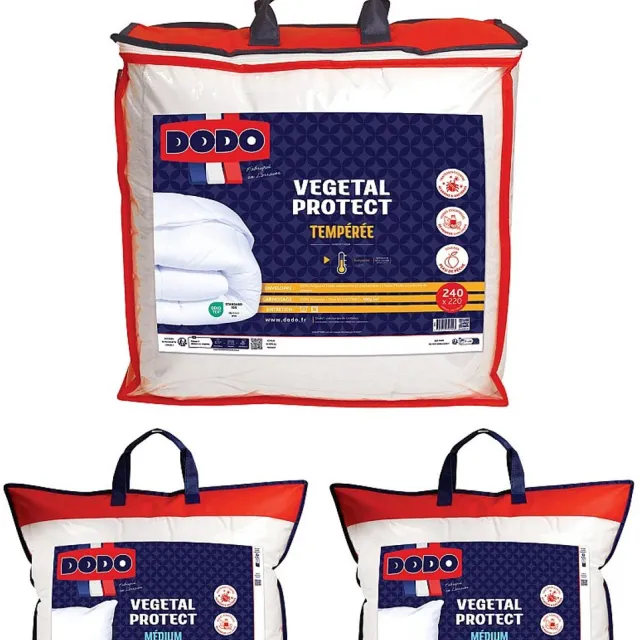 Vente-unique Pack DODO dekbed 220 x 240 cm + 2 hoofdkussens 60 x 60 cm - Natuurlijke bescherming tegen huisstofmijt - VEGETAL PROTECT