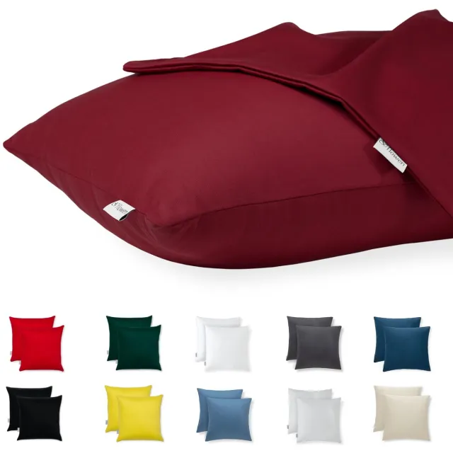 Famanu Set van 2 kussenhoezen van 45x45 cm, sierkussenhoezen van 100% jersey katoen, bordeauxrood, met rits, hypoallergeen en machinewasbaar
