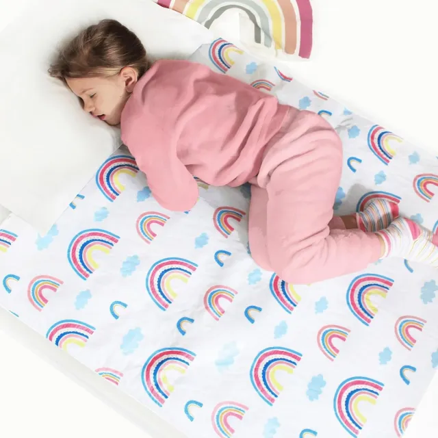 Hygge Matrasbeschermer kinderbed wasbare bedmat waterdicht 86 x 91 cm PIPI onderdekbed kinderen met plooien voor eenpersoonsbedden, kinderbedden, babybedden, regenboogkleuren Wit