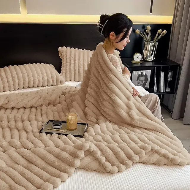 Caliyo Fleece deken 150 x 200 cm - Superzacht - Plaid voor Bank, Bed of Woonkamer Decoratie - Dekens - Plaids - Dekentje - Geribbeld - Camel
