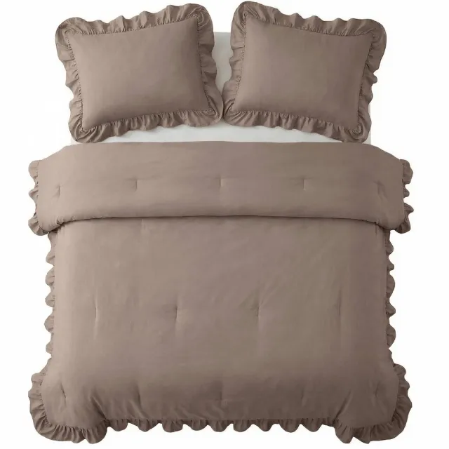 Sleeptime 2 in 1 Dekbed Ruffles - Dekbed zonder Overtrek - Wasbaar Dekbed - 240x220 - Taupe